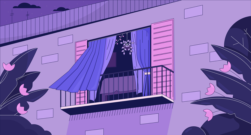 Curtains blowing in wind from opened window  Illustration