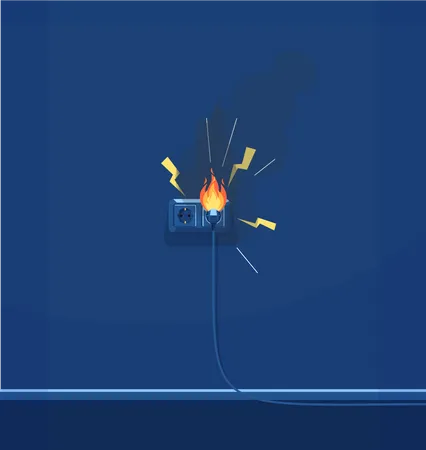 Ilustracao Vetorial De Cor RGB Semi Plana De Curto Circuito Eletrico Equipamento Eletrico Fiacao Defeituosa Objeto De Desenho Animado Isolado De Eletricidade E Protecao Contra Incendio Em Fundo Azul Escuro Ilustração