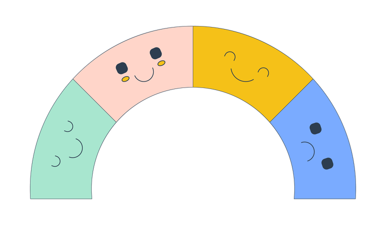 Curved rainbow-shaped segments with cute smiling and sad faces  Illustration