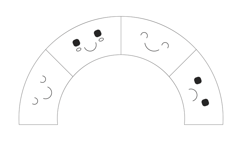Curved rainbow-shaped segments with cute smiling and sad faces  Illustration