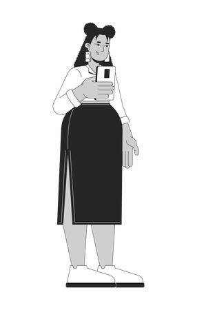 Curvy latina woman taking photo on smartphone  Illustration