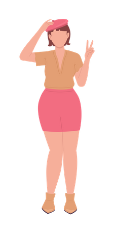 Curvy pretty woman posing with victory sign  Illustration