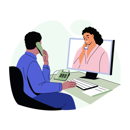 Customer agent talks on Client call  Illustration