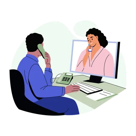 Customer agent talks on Client call  Illustration
