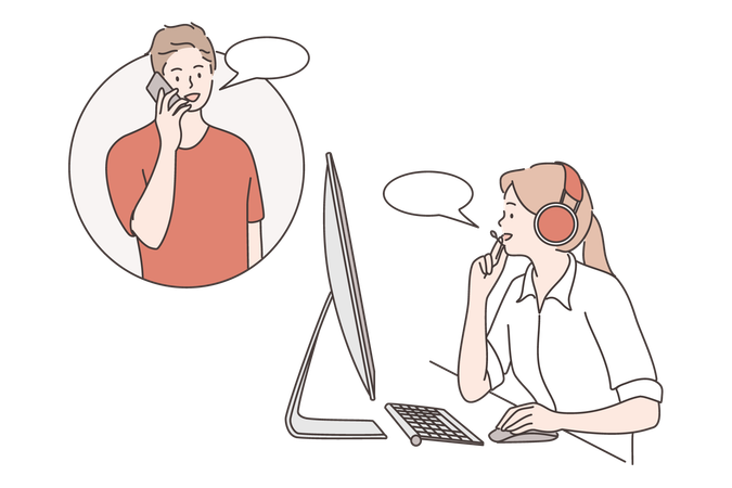 Customer care is assisting client on phone call  Illustration