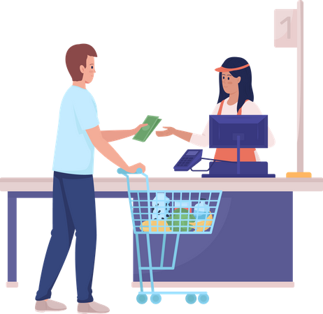 Customer cash payment to cashier Illustration