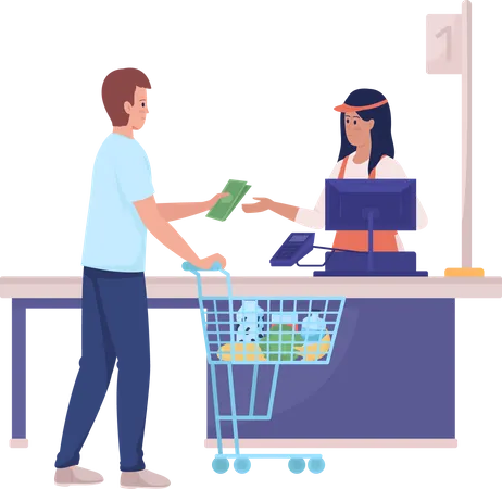 Customer cash payment to cashier Illustration