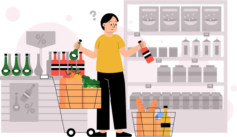 This Dynamic Illustration Of Customers Confusing The Choice Of Products At Grocery Stores Makes It The Perfect Choice For Promoting And Educating Individuals And Businesses On The Exciting World Of Grocery Retail It Is An Excellent Choice For Web Design Posters And Promotions The Adaptable Design And Versatility Of Illustrations Whether Used For Educational Or Promotional Purposes These Illustrations Are Sure To Capture The Attention And Imagination Of Anyone Interested In The World Of Wholesale Retail Illustration