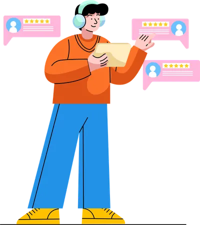 This Illustration Shows A Customer Leaving A Positive Feedback And Rating Illustrating The Importance Of Customer Feedback In Service Enhancement Illustration
