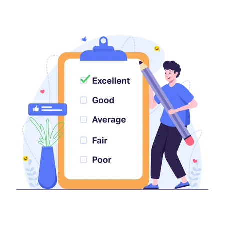 Illustration Of Customer Fills Out Checklist Survey Form Illustration