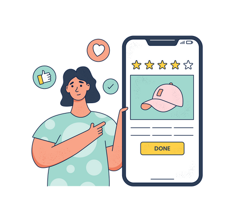 Customer give product rating on mobile shopping app  Illustration
