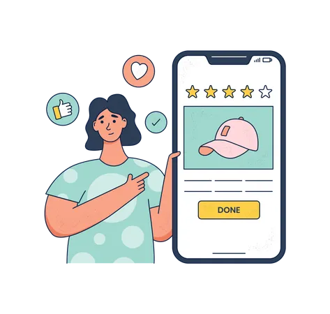 Customer give product rating on mobile shopping app  Illustration