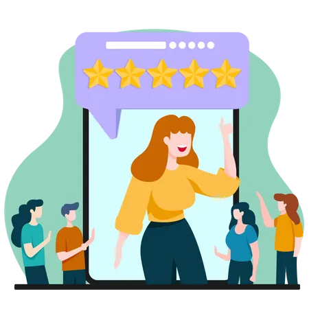 Customer Give Rating 5 Stars on Phone Illustration Illustration