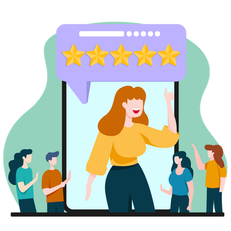 Customer Give Rating 5 Stars on Phone Illustration  Illustration