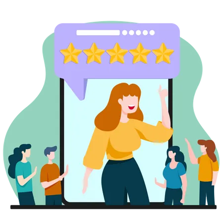 Customer Give Rating 5 Stars on Phone Illustration  Illustration