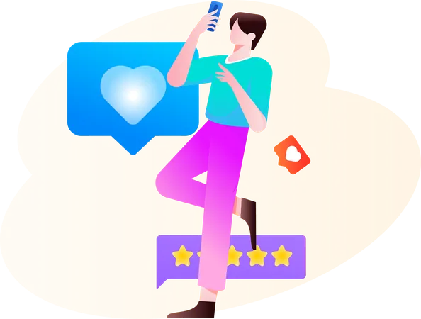 Customer gives 5 star to company support  Illustration