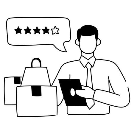 Customer gives feedback to business product  Illustration