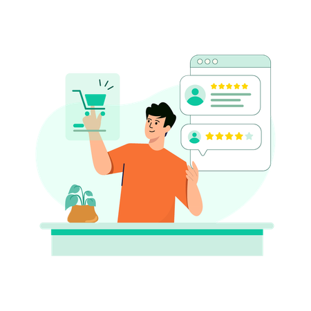 Customer giving online feedback Illustration