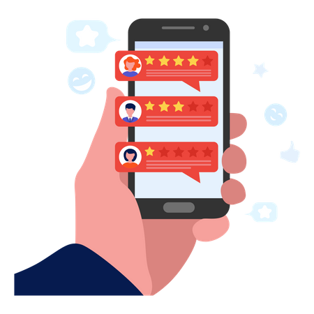 Customer giving rating through mobile Illustration