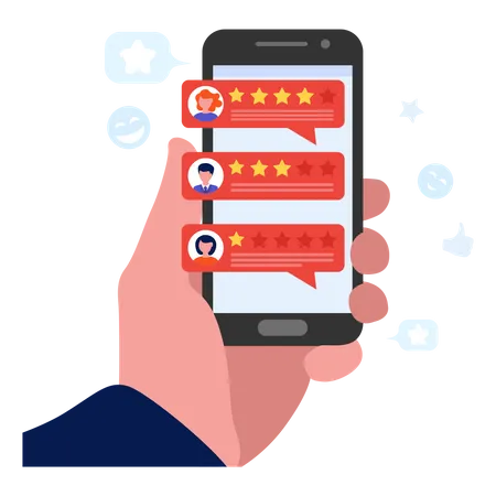 Customer giving rating through mobile Illustration