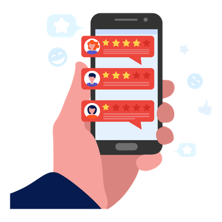 Customer giving rating through mobile  Illustration