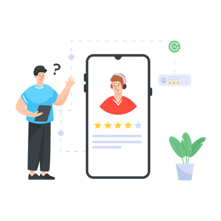 Customer giving rating to services agent  Illustration