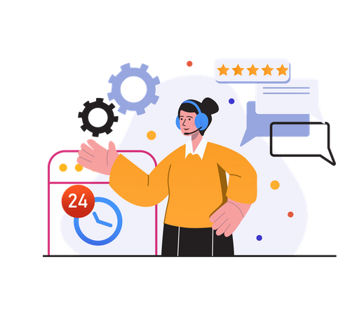 Customer giving review about customer support employee Illustration