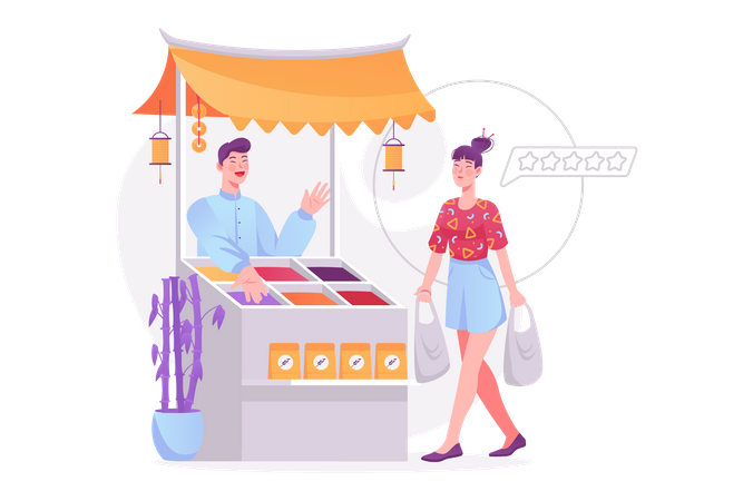 Customer giving review to food stall  Illustration