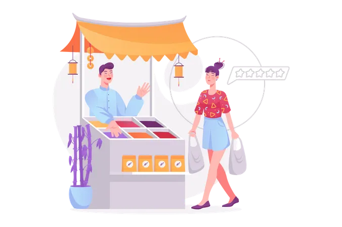 Customer giving review to food stall  Illustration