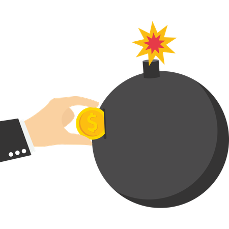 Customer hand put coin on bomb  Illustration