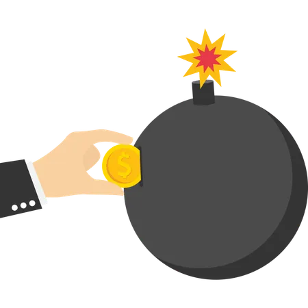 Customer hand put coin on bomb  Illustration