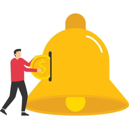 Customer hand put coin on subscription bell  Illustration