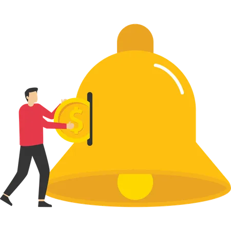 Customer hand put coin on subscription bell  Illustration