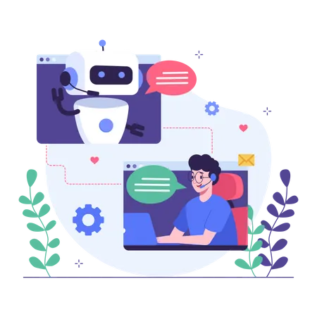 Customer having conversation with chatbot Illustration