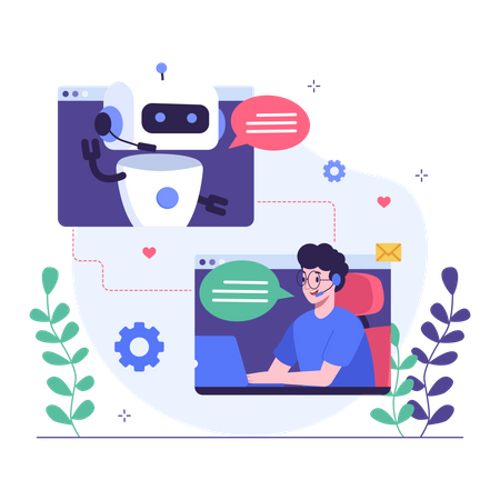 Customer having conversation with chatbot  Illustration