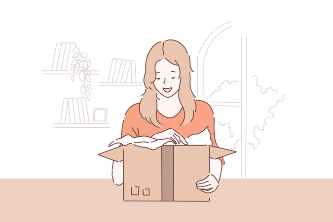 Customer is unboxing parcel  イラスト