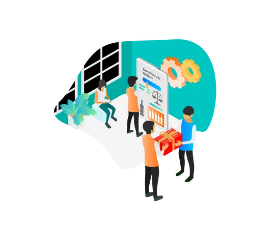 Illustration Of Earn Points And Redeem In Isometric Style Illustration