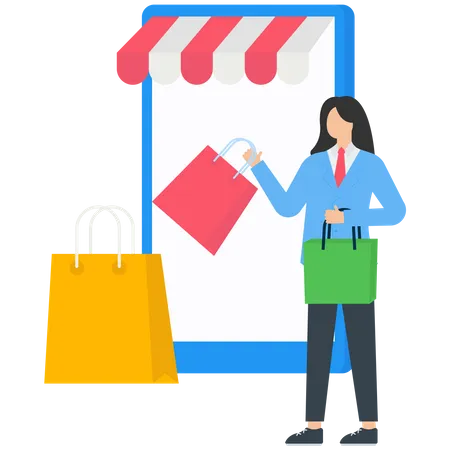 Customer ordering online in mobile app  Illustration