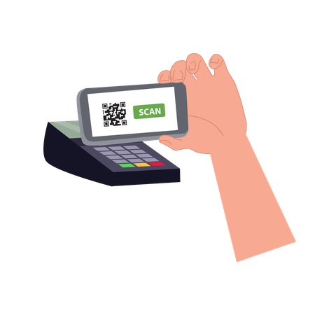 Customer paying via mobile phone at payment terminals  イラスト