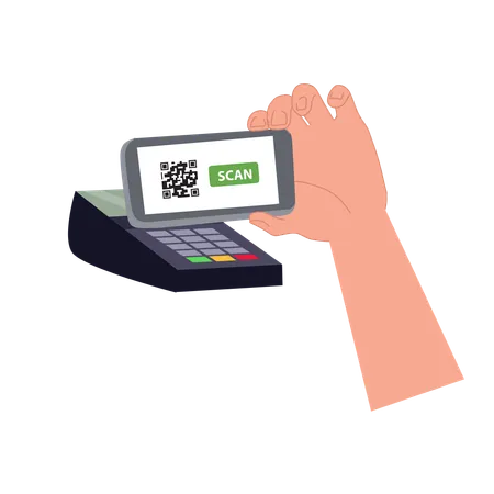 Customer paying via mobile phone at payment terminals  Illustration