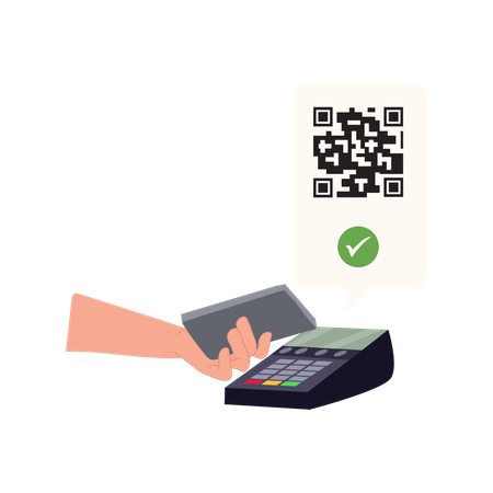 Customer paying via mobile phone at payment terminals  Illustration