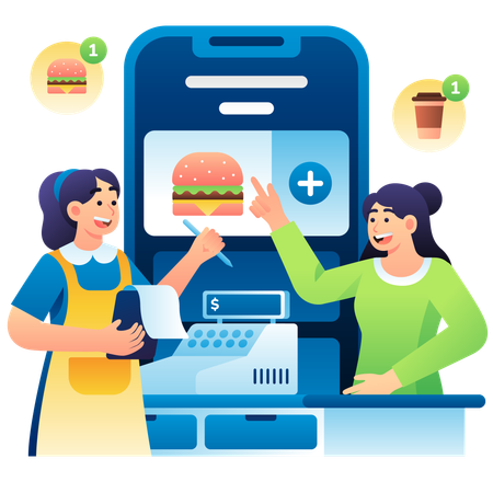Customer pick order from mobile app  Illustration