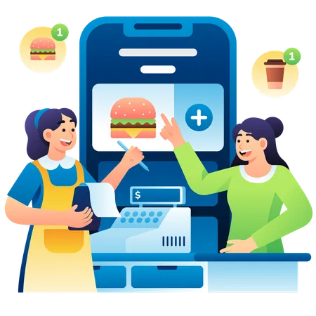 Customer pick order from mobile app  Illustration