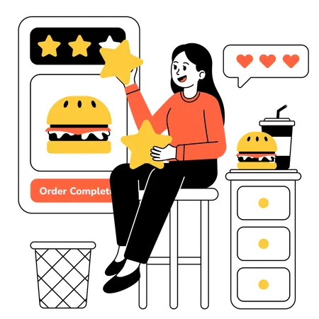 Customer placing food review and rating  Illustration