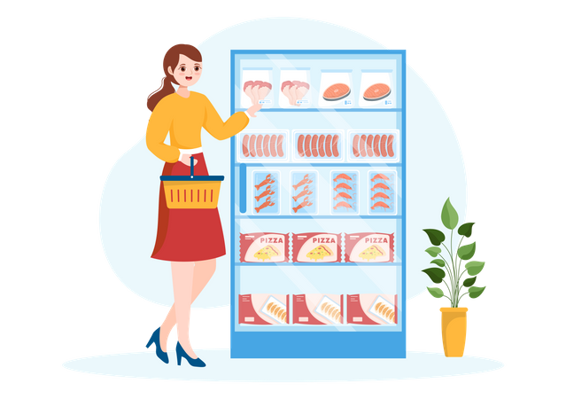 Customer purchasing Frozen Food Illustration