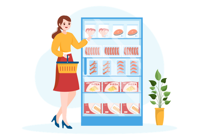 Customer purchasing Frozen Food  Illustration