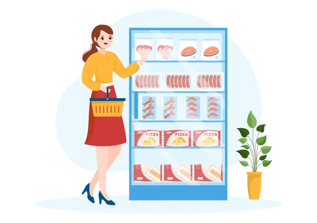 Customer purchasing Frozen Food  Illustration