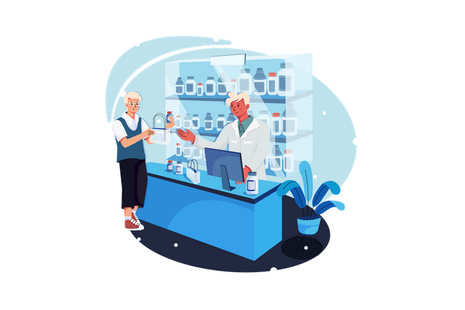 Customer purchasing medicine from pharmacy  일러스트레이션