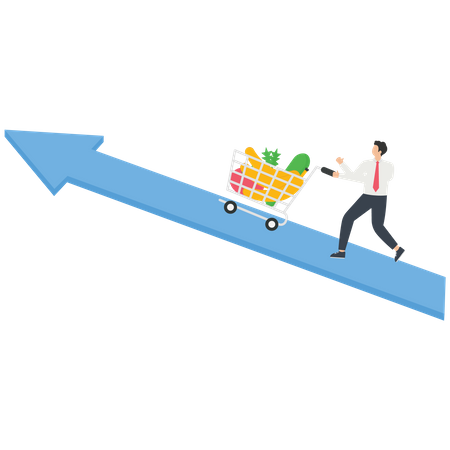 Customer pushes up a shopping cart  Illustration