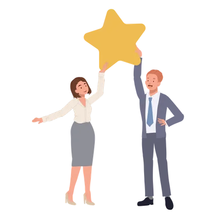 Two Of Businesspeople Reached A Star Teamwork Target Aspiration Competition Concept Vector Illustration Illustration